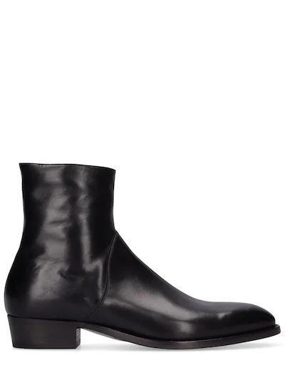 Sleek leather ankle boots w/ zip by ALBERTO FASCIANI