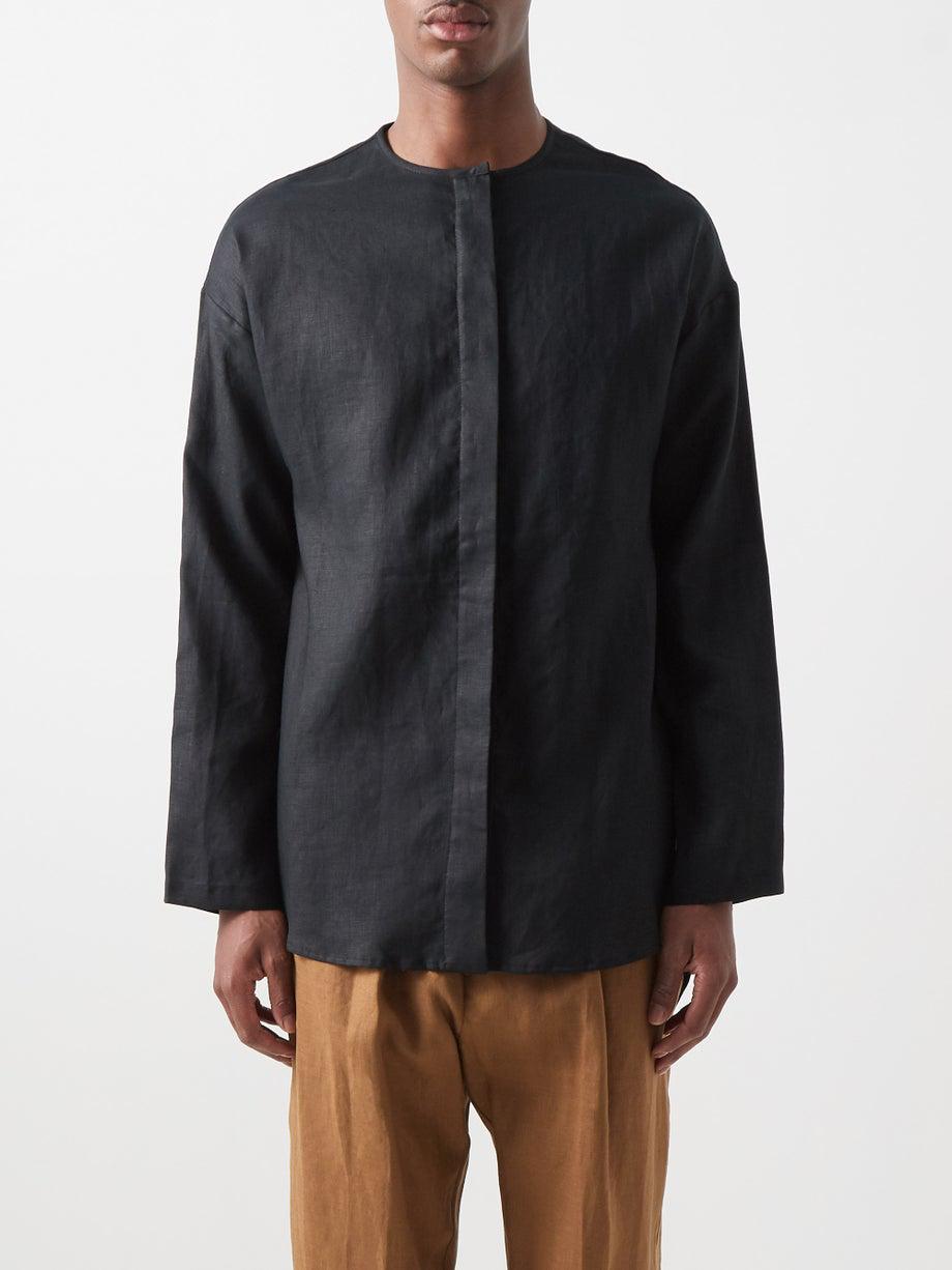 Amare collarless linen shirt by ALBUS LUMEN