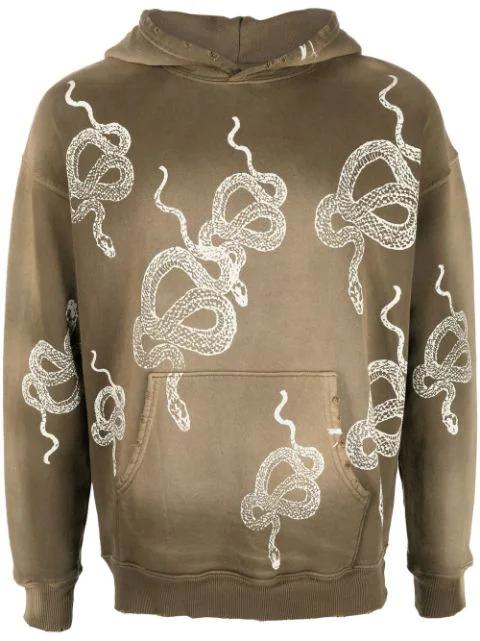 snake-print bleached hoodie by ALCHEMIST