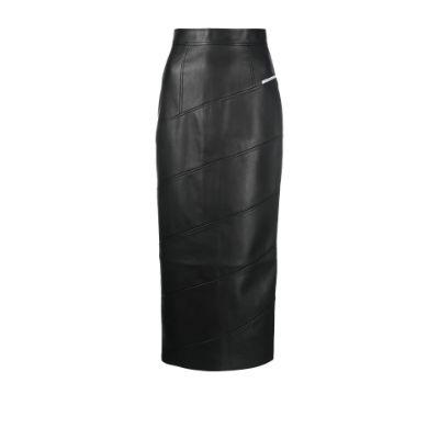 Black Faux Leather Midi Skirt by ALEKSANDRE AKHALKATSISHVILI
