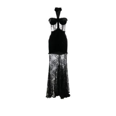 Black Lace Halterneck Gown by ALESSANDRA RICH