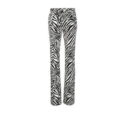 Black Zebra Print High Waist Flared Velvet Trousers by ALESSANDRA RICH