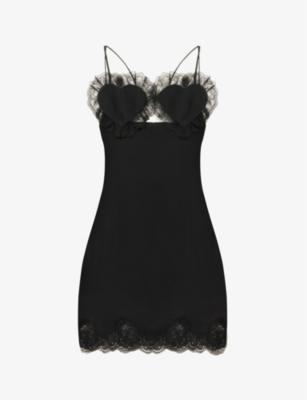 Sweetheart-neck lace-trimmed silk mini dress by ALESSANDRA RICH