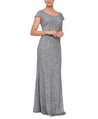 Petite Cap-Sleeve Fit & Flare Sequin Gown by ALEX EVENINGS