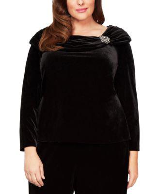Plus Size Velvet Ruched Embellished Blouse by ALEX EVENINGS