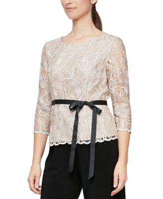 Women's 3/4-Sleeve Embroidered Tie-Waist Blouse by ALEX EVENINGS
