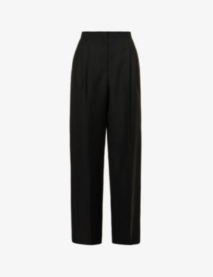 Pleated pressed-crease wide-leg high-rise wool trousers by ALEXANDER MCQUEEN
