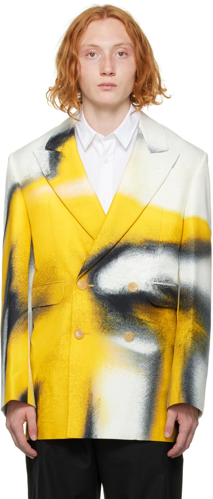 Yellow & White Graphic Blazer by ALEXANDER MCQUEEN