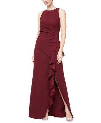 Ruffled Slit-Front Gown by ALEX&EVE