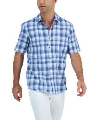 Men's Short-Sleeve Panama Plaid Textured Shirt by ALFANI