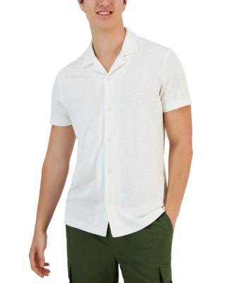 Men's Slub Pique Textured Short-Sleeve Camp Collar Shirt by ALFANI