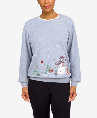 Women's Classics Border Snowman Pullover Top by ALFRED DUNNER