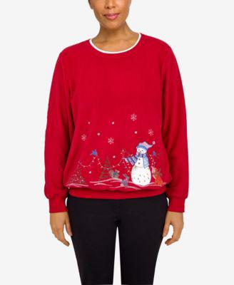 Women's Classics Border Snowman Pullover Top by ALFRED DUNNER