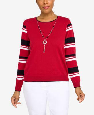 Women's Classics Striped Sleeve Sweater by ALFRED DUNNER