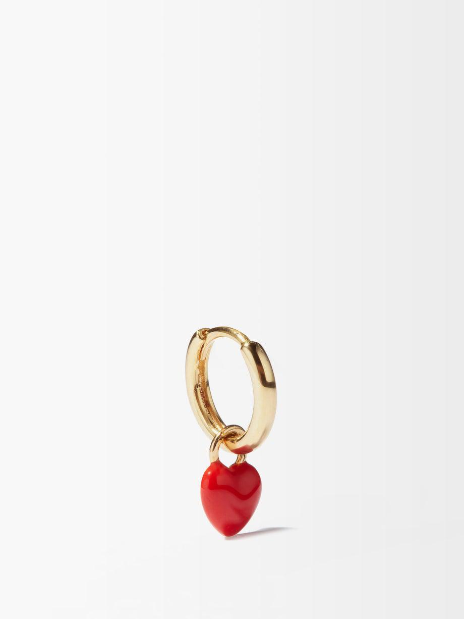 Heart-charm 14kt gold single hoop earring by ALISON LOU