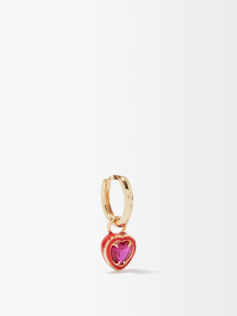Heart ruby enamel & 14kt gold single earring by ALISON LOU