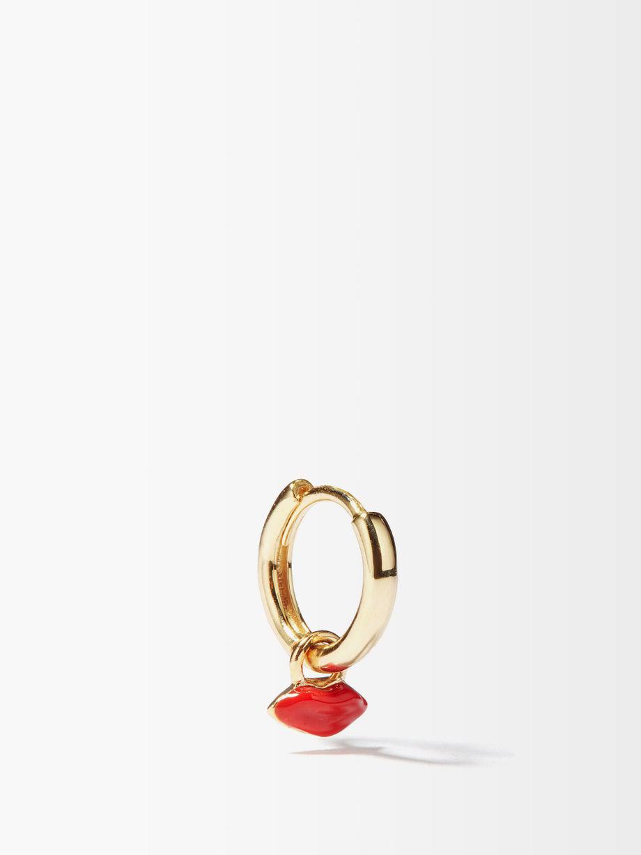 Lips-charm 14kt gold single hoop earring by ALISON LOU