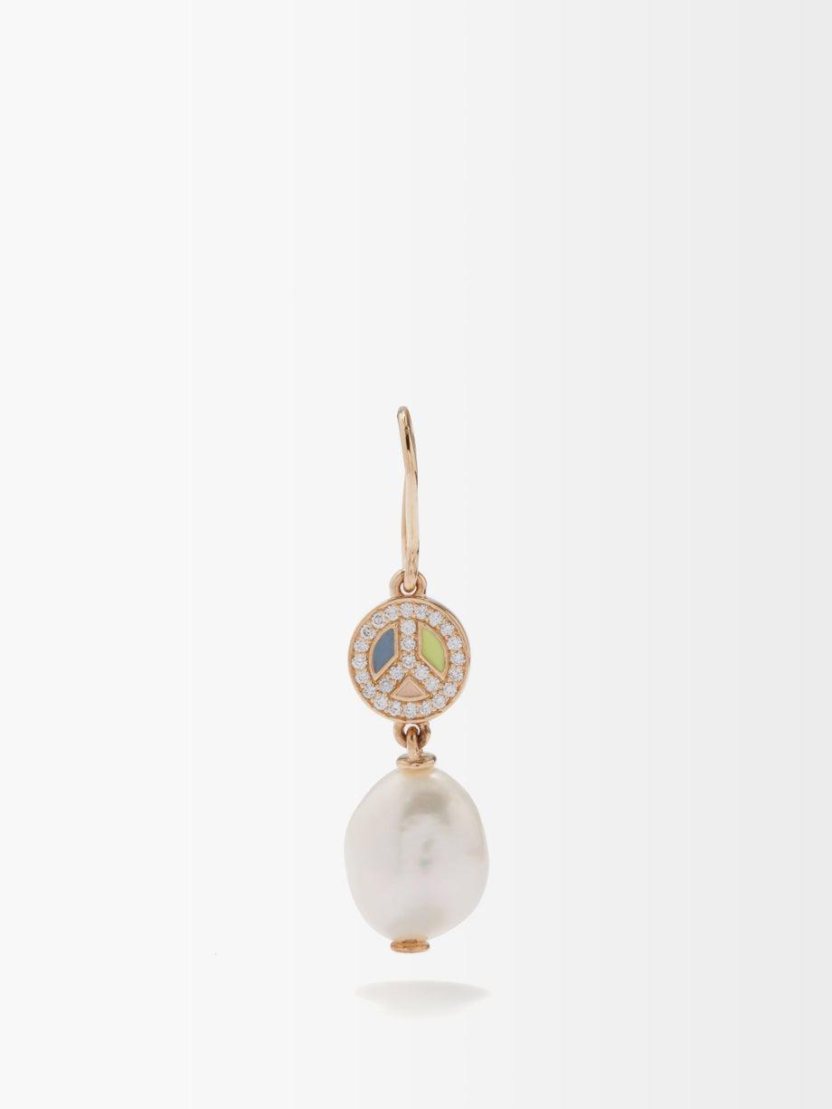 Peace Out diamond, pearl & 14kt gold earring by ALISON LOU