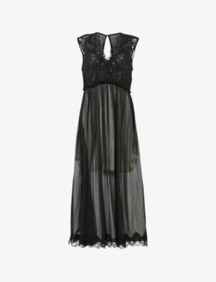 Sara V-neck layered recycled polyester-lace maxi dress by ALLSAINTS