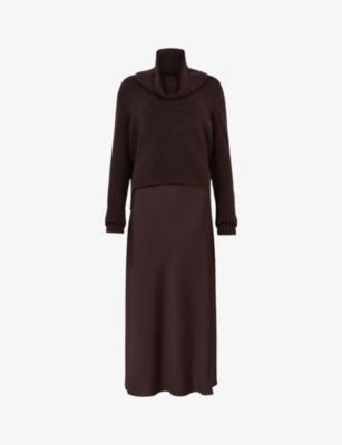 Tierny 2-in-1 knitted and recycled-polyester midi dress by ALLSAINTS