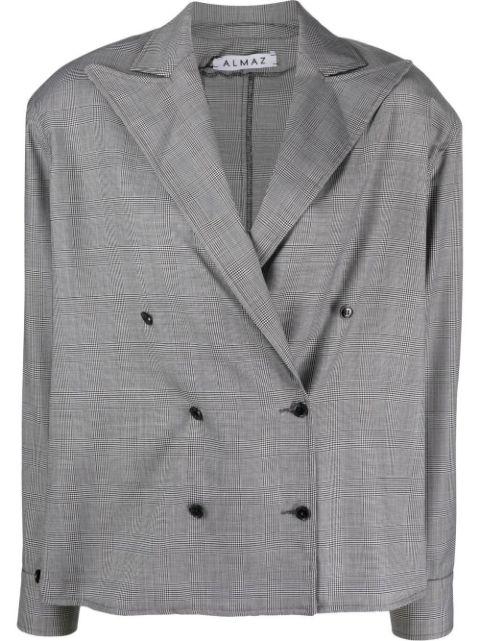 checked double-breasted wool blazer by ALMAZ
