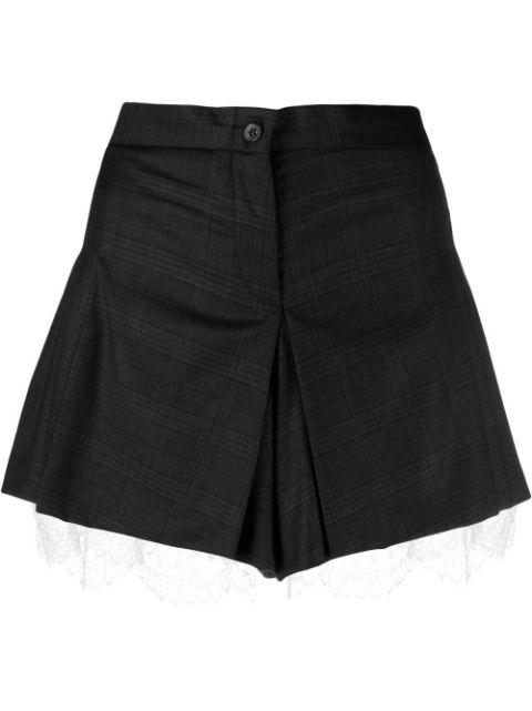 checked lace-detail shorts by ALMAZ