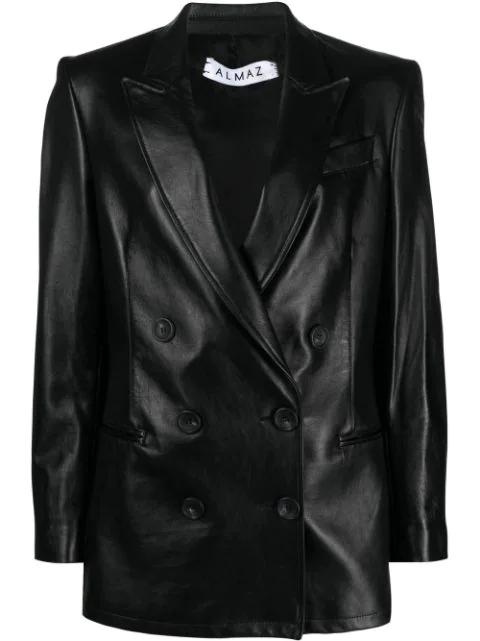 double-breasted leather blazer by ALMAZ