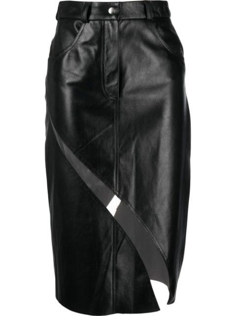 sheer-panel leather midi skirt by ALMAZ
