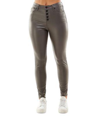 Crave Fame Juniors' Faux-Leather Exposed-Button High-Rise Skinny Jeans by ALMOST FAMOUS