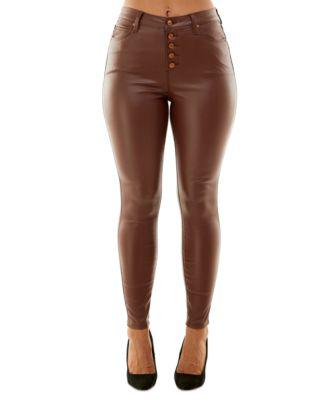 Crave Fame Juniors' Faux-Leather Exposed-Button High-Rise Skinny Jeans by ALMOST FAMOUS