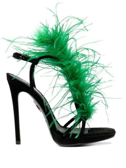 feather-detail leather sandals by ALZUARR