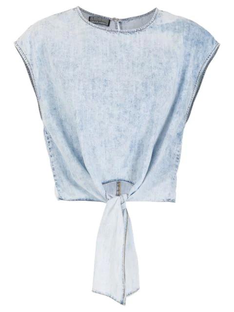 Virginia knot-front denim blouse by AMAPO