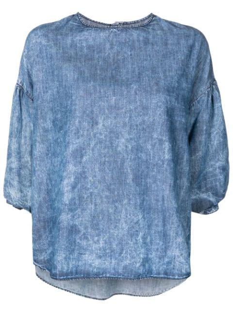 short sleeve denim blouse by AMAPO