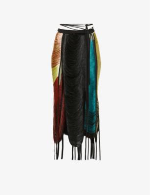 Strap-embellished panel woven maxi skirt by AMBER W. SMITH