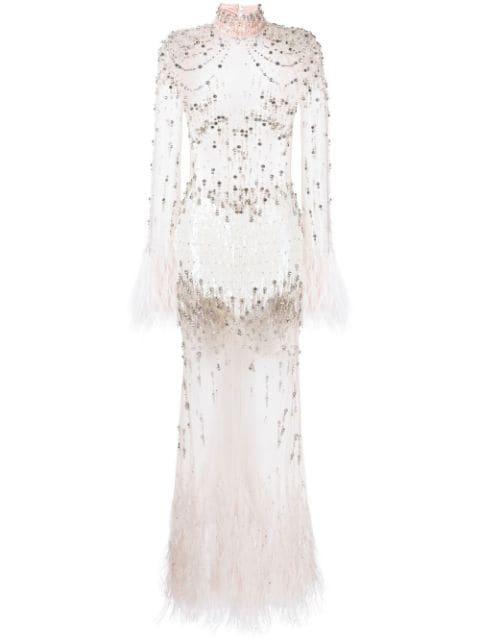crystal-embellished feather dress by AMEN