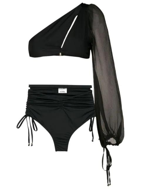 one-shoulder long-sleeve bikini set by AMIR SLAMA