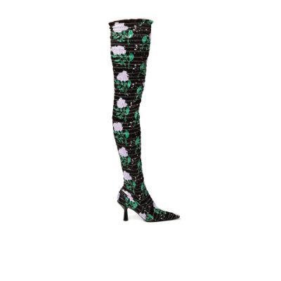 Black Victorine 60 Printed Shirred Thigh-High Boots by AMY CROOKES