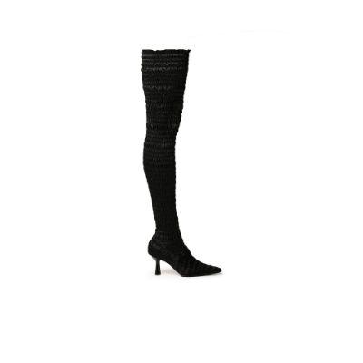 Black Victorine 60 Shirred Thigh-High Boots by AMY CROOKES