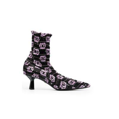 Purple Marthe 60 Printed Shirred Ankle Boots by AMY CROOKES