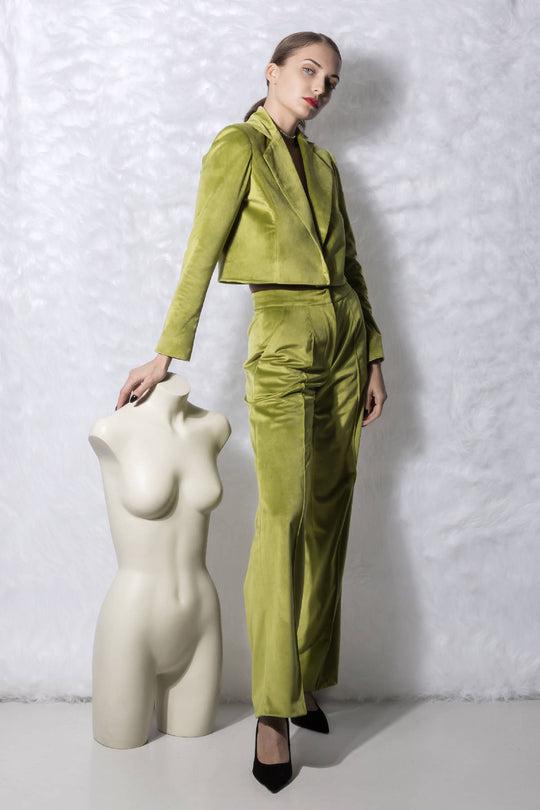 Olive Green Velvet Trousers by ANAKON