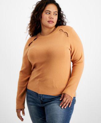 Plus Size Ribbed Long-Sleeve Cutout Sweater by AND NOW THIS