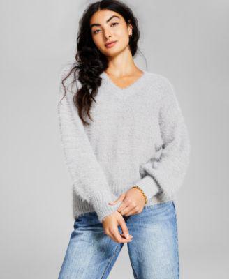 Women's V-Neck Long-Sleeve Eyelash Sweater by AND NOW THIS