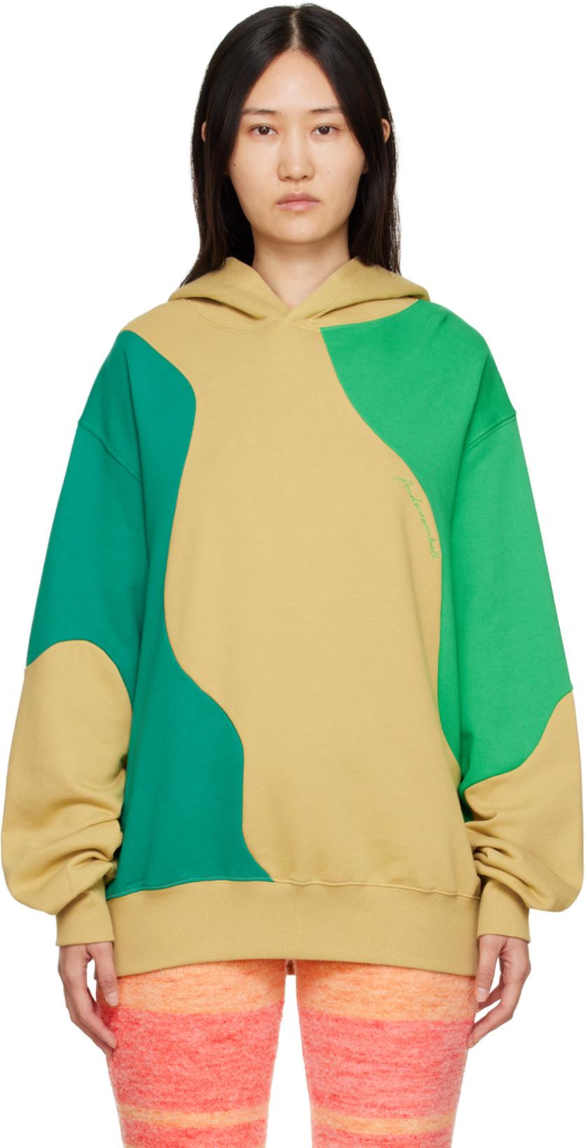 Green & Tan Curved Hoodie by ANDERSSON BELL