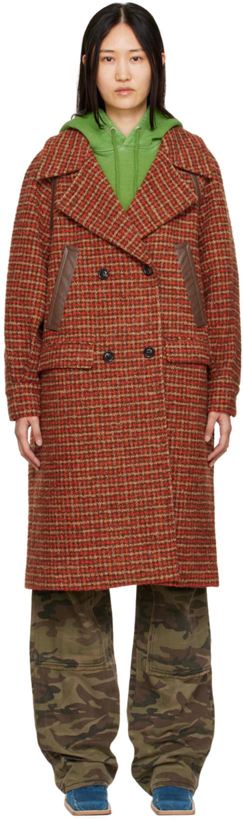 Orange & Brown New Prato Plaid Coat by ANDERSSON BELL