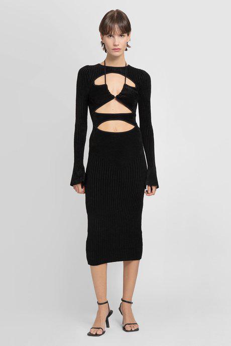 Andreadamo Women'S Black Cut-Out Ribbed-Knit Velvet Midi Dress by ANDREADAMO