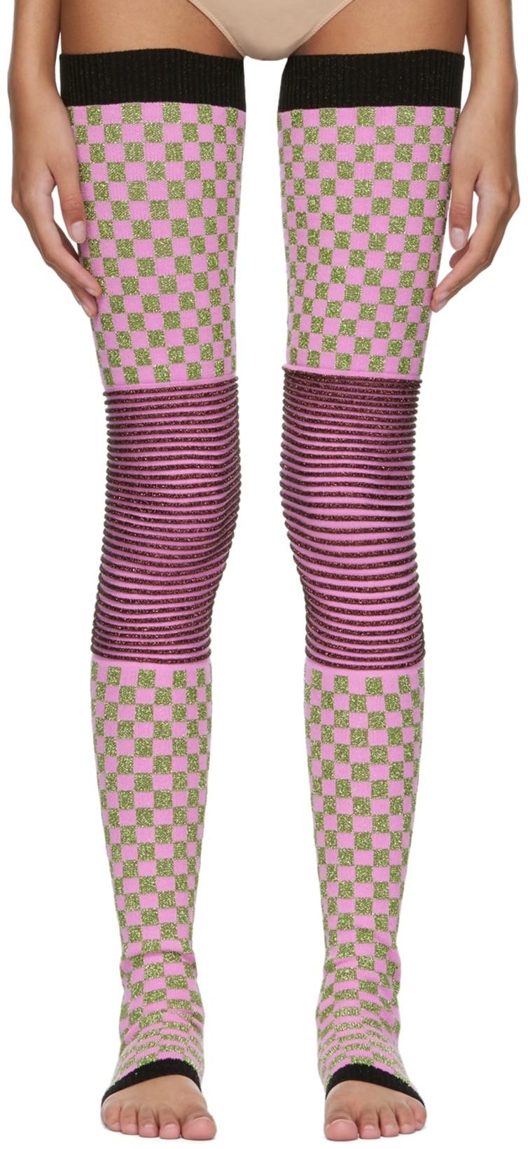 SSENSE Exclusive Pink & Green Checkered Socks by ANDREJ GRONAU