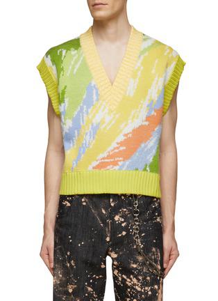 JACQUARD CAP SLEEVE CROPPED KNIT VEST by ANGEL CHEN
