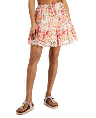 Juniors' Floral-Print Eyelet-Trim Cotton Skirt by ANGIE
