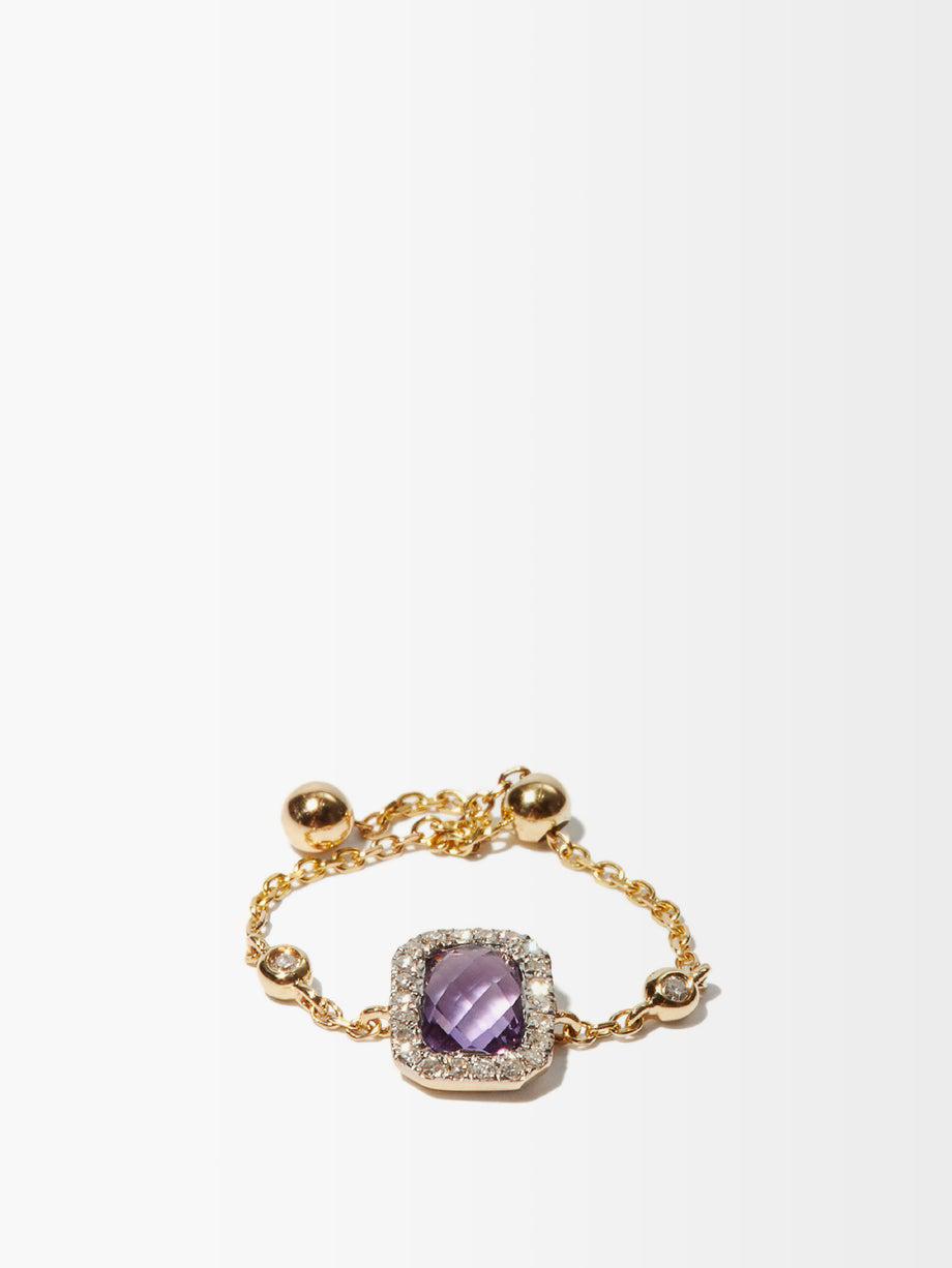 February amethyst, diamond & 14kt gold chain ring by ANISSA KERMICHE