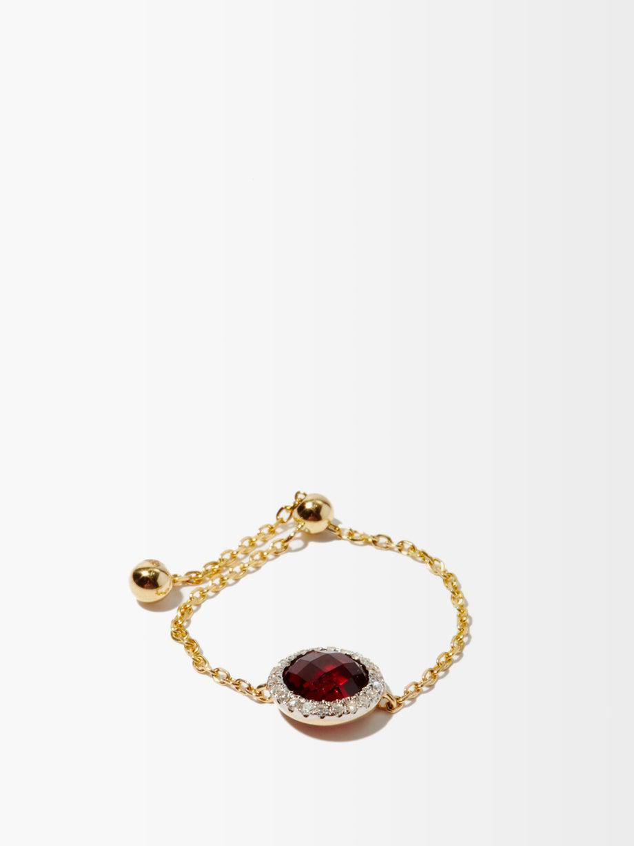 January diamond, garnet & 14kt gold chain ring by ANISSA KERMICHE
